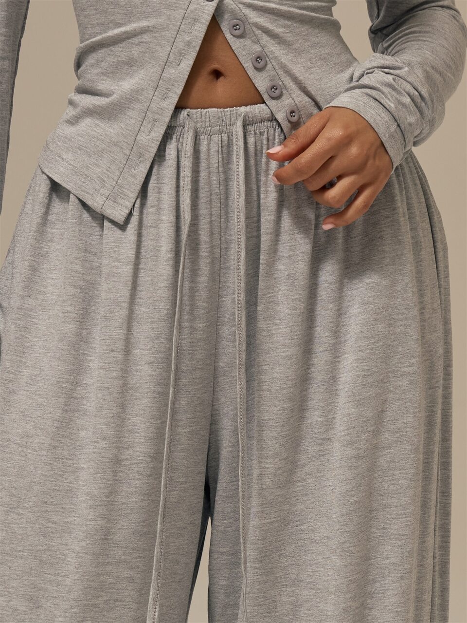Marl Grey Self-Tie Drawstring Elasticated Waistband Cuffed Leg Relaxed Fit Joggers Bottoms