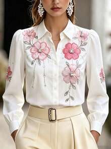 Balvessa Women's Elegant Printed Long Sleeve Blouse For Autumn - Multicolor - View 4