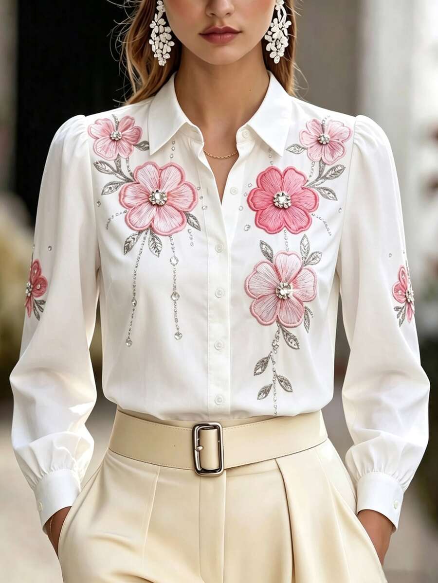 Balvessa Women's Elegant Printed Long Sleeve Blouse For Autumn - Multicolor - View 1