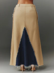 NYA SZN Women's Colorblock Pocket Frayed Hem Split Denim Skirt - Multicolor - View 5