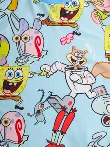 SpongeBob SquarePants | SHEIN Tween Boy Round Neck Long Sleeve Top And Pants Snug Fit Lounge Wear - Blue - View 4
