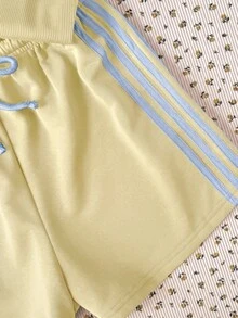 SHEIN 青少年女孩休閒對比粉色膠帶飾邊鞋 - 黃色 - 查看 7