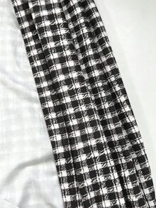 SHEIN PariChic Französisches Retro-Karokleid, Blogger-Favorit für den Sommer, amerikanisches Retro-Karokleid in Braun und Weiß, tailliertes Mini-Kleid mit seitlicher Bindung, V-Ausschnitt und A-Linie, Y2K-schlankmachendes lässiges Party-Outfit - Schwarz und Weiss - Übersicht 5