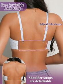 SHEIN Women's Sexy Lace Wireless Front Closure Push-Up Backless Invisible Bra 2pcs/Set - Black and White - View 6