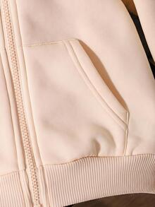 New Autumn/Winter Young Girl Zip-Up Hooded Jacket Sweatshirt With Bow Print, Versatile Outerwear Top - Apricot - View 6