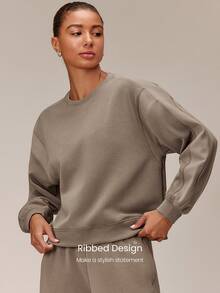 GLOWMODE Soft-Brushed Modal Just Relax Raglan Sweatshirt With Ribbed Side Panels & Side Split Hem Daily Casual Travel Vacation Wear - Olive Brown - View 3