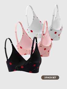 EasyFave Women's Cherry Pattern Adjustable Strap Bra 3-Pack - Multicolor - View 7