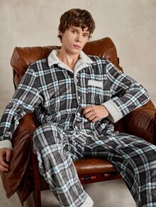 EverLounge Men's Casual Plaid Fleece Loungewear Set - Multicolor - View 7
