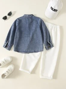 SHEIN 小男孩 2026 新款鈕扣牛仔襯衫與休閒長褲套裝 - 彩色 - 查看 2