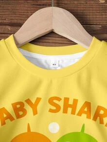 BABY SHARK X SHEIN Young Girl Cartoon Print T-Shirt And Shorts Set - White - View 6