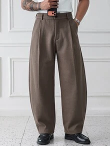 HUEFORM Men's  Old Money Brown Wool Relaxed Fit Curved-Blade Profile Pants  , Pairs Well With All Basic Tops,Perfect For Those Who Care About Their Style - Coffee Brown - View 5