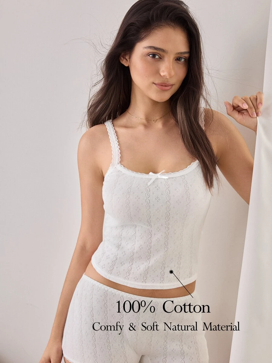 Ocili 100%純棉素色紋理舒適女款內搭上衣 - 白色 - 查看 1