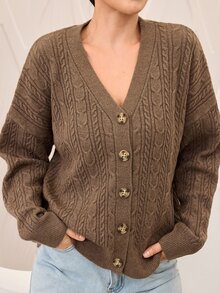 Graceveil Women's Cable Knit Versatile Elegant Autumn/Winter Cardigan - Brown - View 4