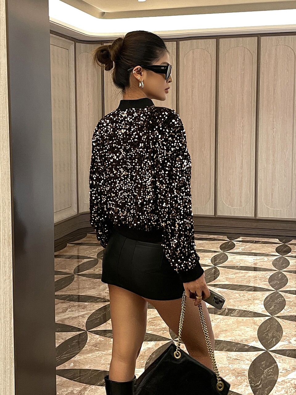 Women's Fashion Sequin Zipper Long Sleeve Jacket, Chic & Exquisite