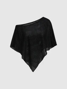 SHEIN Unity 2件組鏤空不對稱下擺披肩式上衣，百搭度假日常穿搭，黑色米色夏季休閒款 - 彩色 - 查看 4