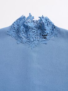 Vesra 女款牛仔效果對比蕾絲不對稱洋裝 - 藍色 - 查看 4