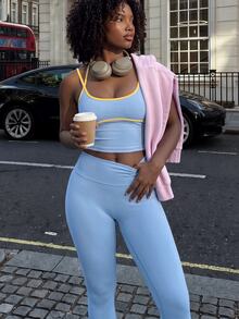 Rovax Women's 2 Pieces Camisole Top And Leggings Sports Set - Baby Blue - View 3