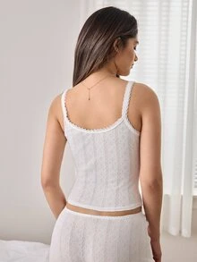 Ocili 100%純棉素色紋理舒適女款內搭上衣 - 白色 - 查看 3