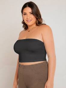 SHEIN BASICS 大尺碼短版抹胸上衣 夏季女款上衣 夏日穿搭 - 深灰色 - 查看 5