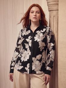 MOTF PREMIUM PLUS SIZE WOMEN'S FLORAL PRINT LONG SLEEVE BLOUSE - Black - View 6