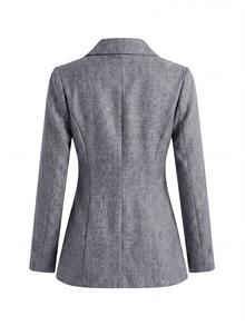 SHEIN Clasi 女款翻領長袖單扣夾克與長褲優雅通勤兩件套 - 灰色 - 查看 7