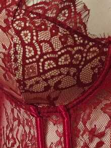 Firerie Plus Size Sexy Lace Boning Slim Fit Bodysuit For Hot Girls - Burgundy - View 8