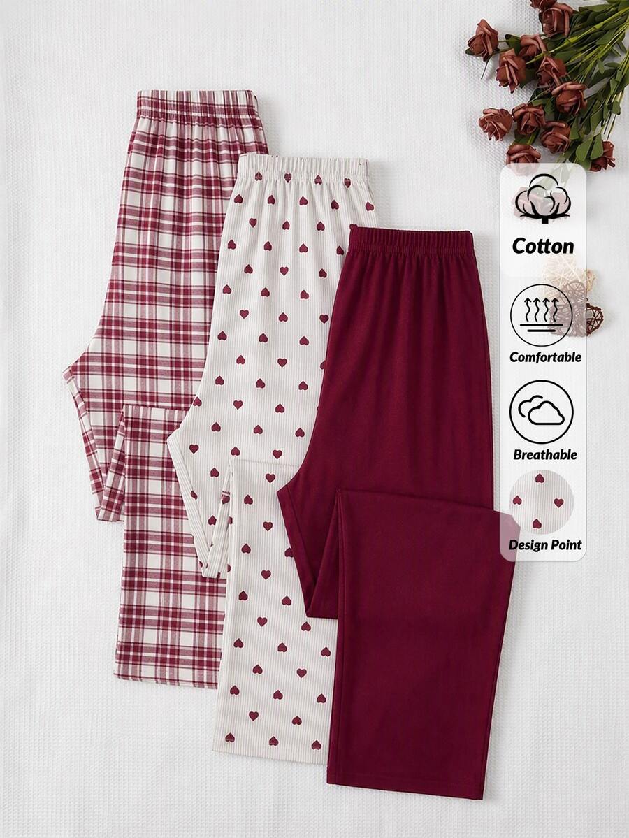 SHEIN Cottnline 3 قطع ملابس نوم سفلية للنساء