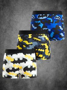 BATMAN X SHEIN 3pcs/Set Celana Dalam Boxer Anak Laki-Laki Balita Motif Digital Bahan Poliester Spandex 4-7 Tahun - Hitam - View 2