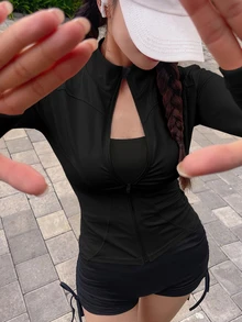 DAZY 青少年女孩秋季服飾 修身夾克底層休閒款 - 黑色 - 查看 5