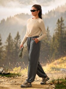 Exploreva Women's Apricot Back Tie Long Sleeve Outdoor T-Shirt - Apricot - View 5