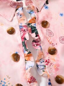 Rusticease Plus Size Vintage Floral Print Ruffle Collar Button Front Jacket Fall Winter 2026 - Multicolor - View 5