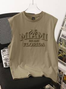 Daypath Camiseta sin mangas para hombre con letras en relieve verde oscuro - Verde Oliva - Ver 1