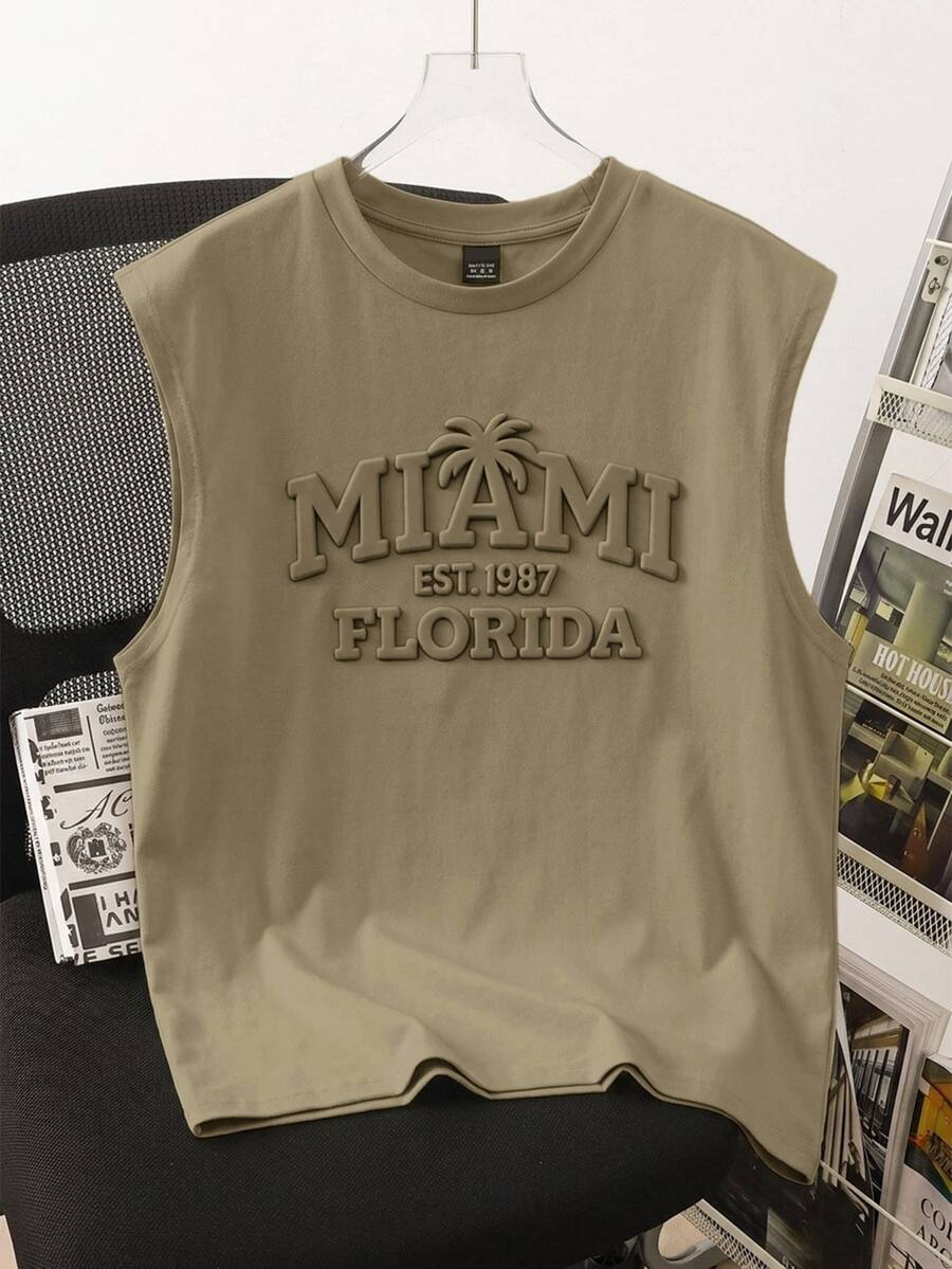 Daypath Camiseta sin mangas para hombre con letras en relieve verde oscuro - Verde Oliva - Ver 1