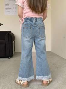 Dazy Kids Young Girls' Lace Patchwork Flared Washed Light Blue Denim Jeans Fall - Light Wash - View 2