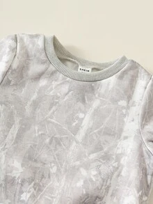 SHEIN 中性嬰兒男/女童、幼兒 3 件組秋冬保暖內裡加厚時尚灰色迷彩衛衣套裝與背心填充外套套裝，嬰兒冬季服飾，街頭風 - 灰色 - 查看 5