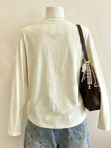 Lalippa Women's Tiger Print Round Neck Long Sleeve Casual T-Shirt - Apricot - View 2