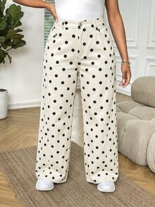 SHEIN MOD Plus Size Women's Casual Daily Travel Denim Jeans With Pockets, Buttons And Polka Dot - White - View 4