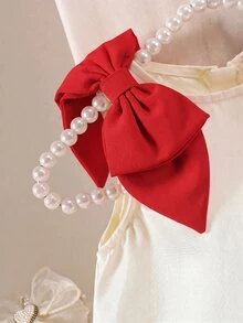 Babygirl Cute Casual Colorblock Floral Bow Dress - Red - View 5