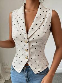 Omancia Women's Polka Dot Single-Breasted Shawl Collar Casual Vest Jacket - Multicolor - View 5