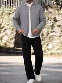 Manfinity Homme 男士休閒時尚寬鬆長袖羊毛外套，戶外休閒必備，送給家人與朋友的完美禮物 - 灰色 - 查看 5