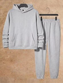 Manfinity BRENVOR Men's Casual Versatile Hoodie & Sweatpants Set - Grey - View 4