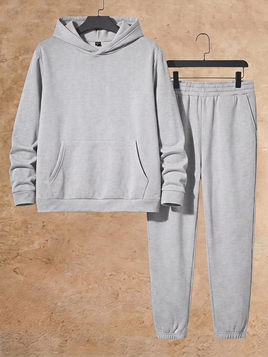 Manfinity BRENVOR Men's Casual Versatile Hoodie & Sweatpants Set - Grey - View 1