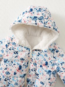 Cozy Pixies 女嬰冬季外套 粉色花卉印花長袖舒適毛絨冬裝夾克童裝百搭時尚拉鍊外套 - 彩色 - 查看 8