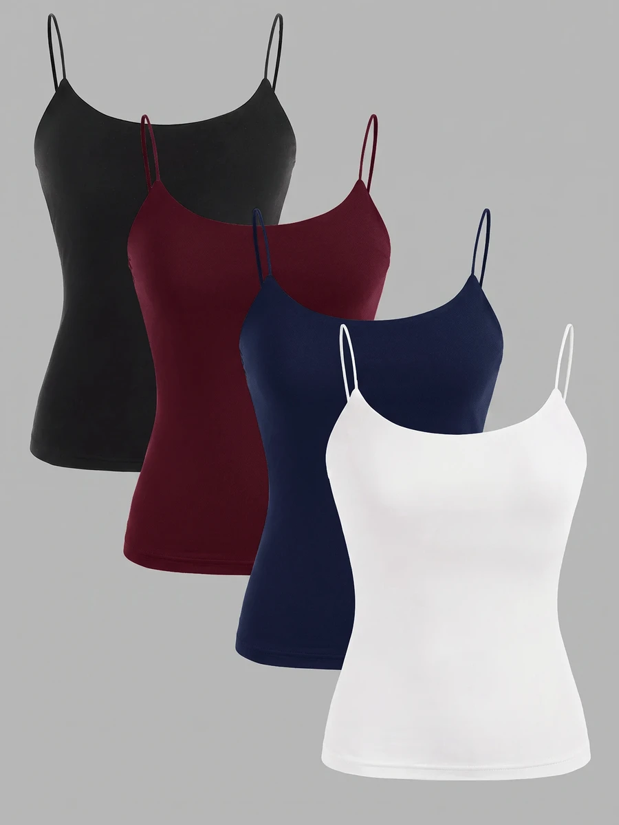 SHEIN EZwear 4件組 春夏基礎款細肩帶背心 - 彩色 - 查看 1