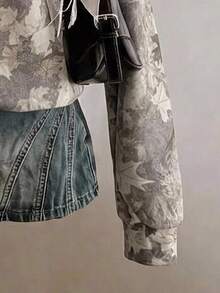 SHEIN EZwear 女款運動衫，秋季服飾，枯枝與落葉圖案，休閒極簡運動街頭風，百搭派對聚會機場穿搭 Y2K 上衣，秋季穿搭，女款通勤穿搭，百搭上衣，外出穿搭，機場穿搭 - 彩色 - 查看 4