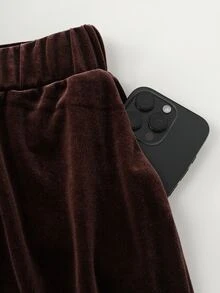 LUMIGAL Women's Elegant Coffee-Colored Velvet Wide-Leg Pants - Coffee Brown - View 5