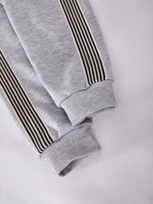 SHEIN Boys 2pcs Sweatshirt Set, Autumn/Winter New Long Sleeve Hooded Sweatshirt And Pants Set, White Printed Zip-Up, Outfit For Daily Wear, School, Sports - Light Grey - View 5
