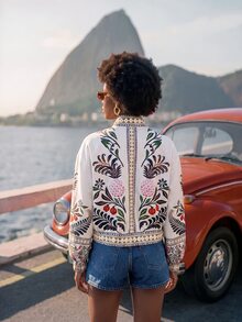 CAJUNI Vacation Tropical Print Light Weight Jacket - Multicolor - View 2
