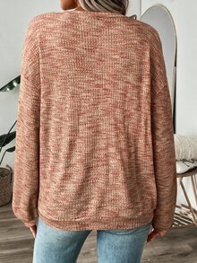 SHEIN LUNE 女款秋季彩色華夫格針織套頭運動衫 - 橘色 - 查看 3