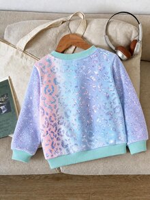 Tween Girl Leopard Print Long Sleeve Sweatshirt And Shorts Casual Set - Multicolor - View 4